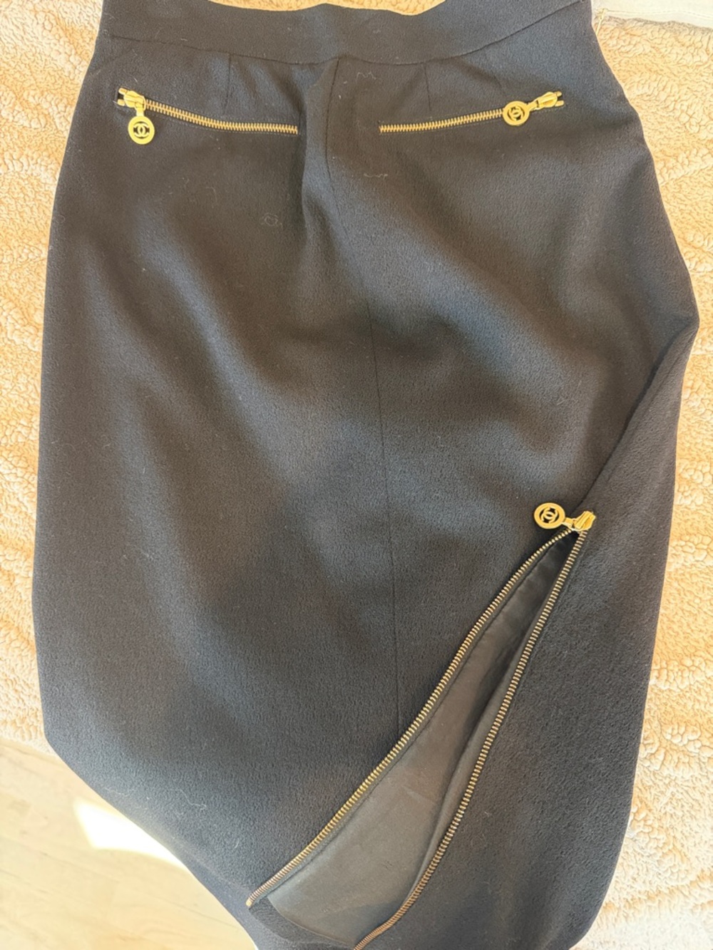 CHANEL Black Pencil Skirt with Gold Zipper Detail